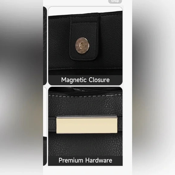 New in box Large Tote Bag Purse Faux Leather Double Handle Shoulder Black Gold - Picture 4 of 4